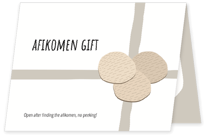 The Afikomen gift card, open after finding the afikomen, no peeking