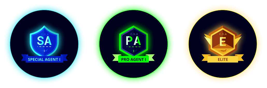 Special Agent I, Pro Agent I and Elite rank badges