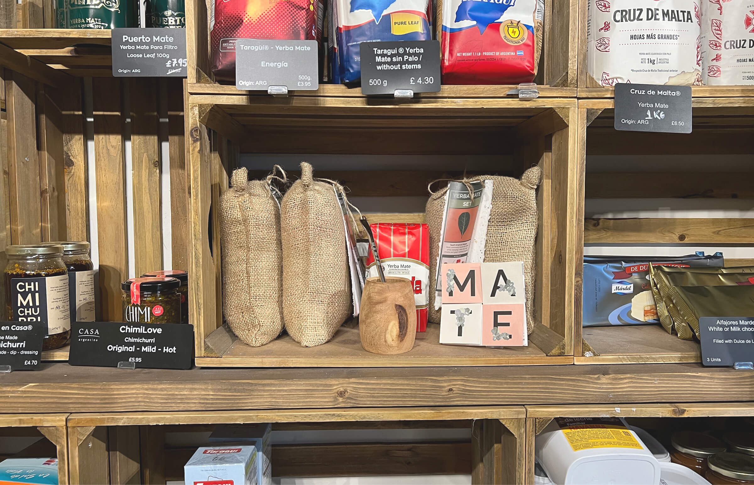 The Yerba Mate Set displayed for sale on a shop shelf, alongside other yerba mate brands
