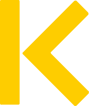 The K logo mark in yellow