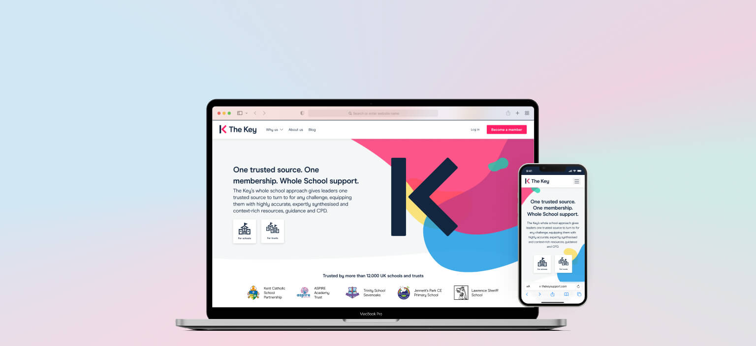 The Key marketing website homepage, shown on a laptop and a phone